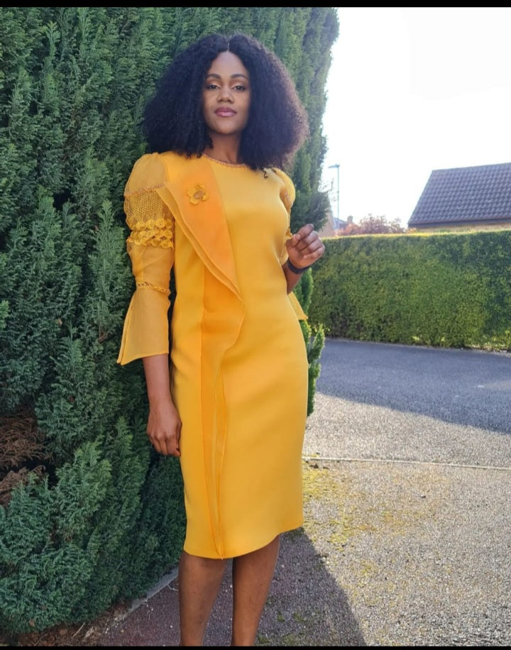 mustard knee length dress Yellow Knee-Length Dress | Tranquil Threads