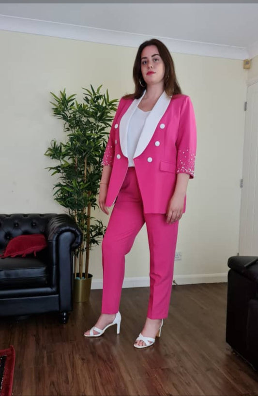 Fuchsia Beads Trouser Suit