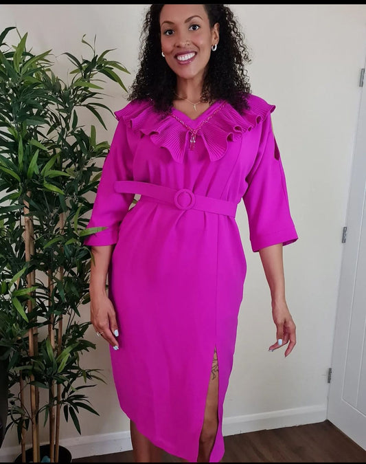 Fuschia Pleat Cape Dress