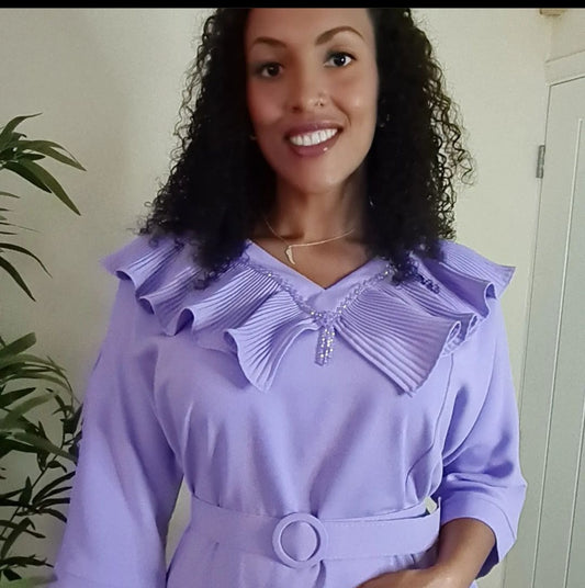 Lilac Pleat Cape Dress