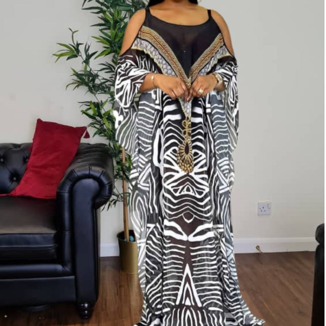 Black and White Zebra Chiffon Kaftan