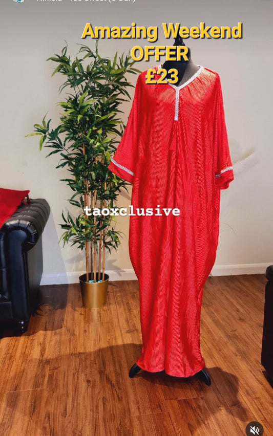 Red Pleated Kaftan