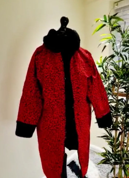 Red Printed Hoodie Coat