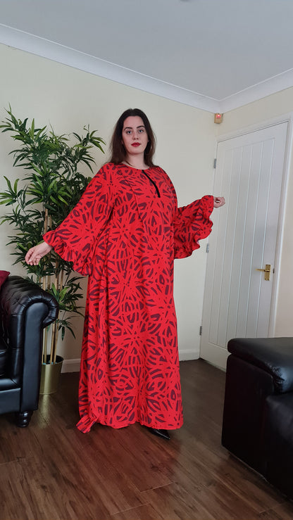 Red Patterned Bell Sleeve Kaftan