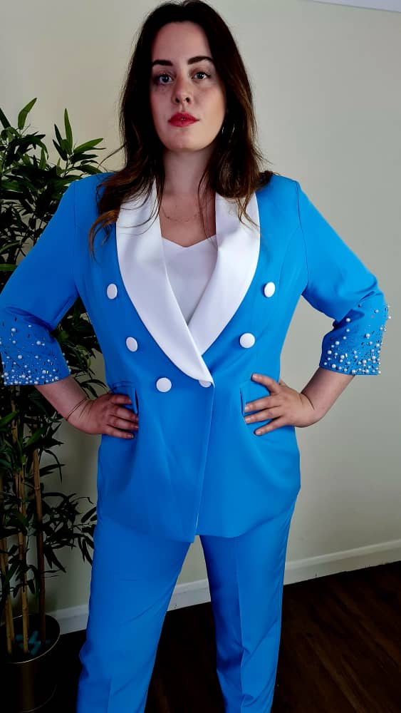 Turquoise Bead Trouser Suit