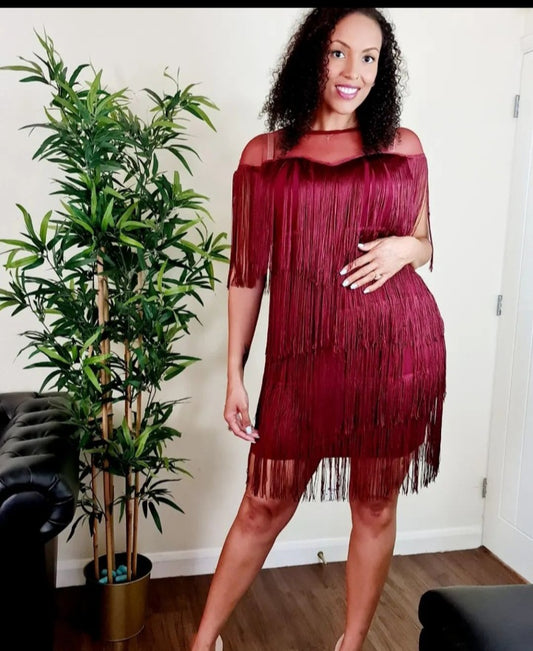 Wine Fringes Dress