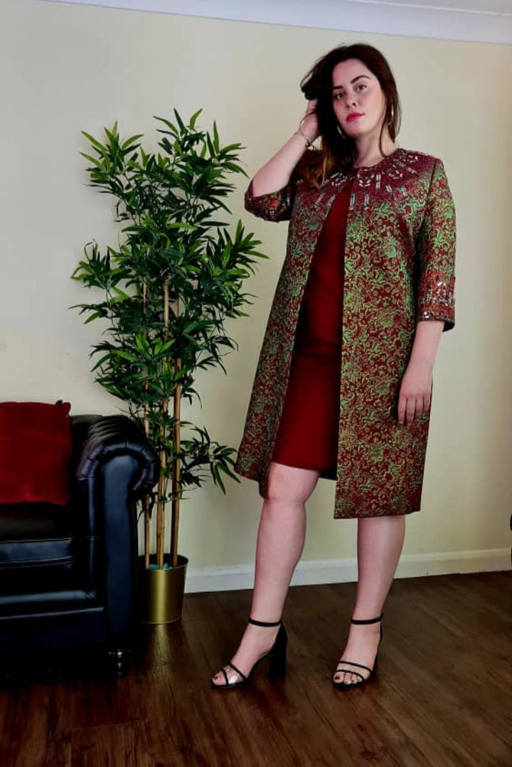 Wine Floral Dress Suit